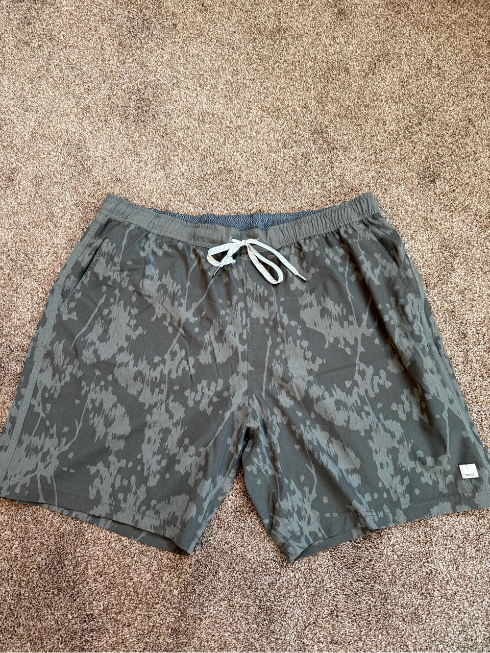 Vuori Men’s Gray Green Camouflage Drawstring Swim Shorts